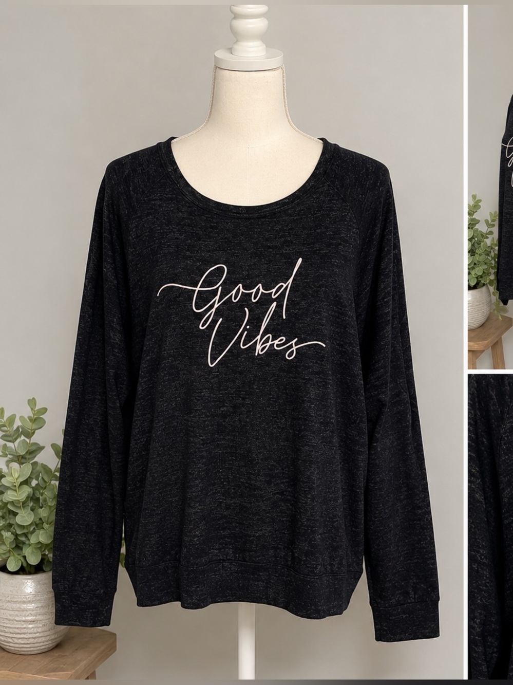 Buffalo David Bitton Good Vibes Graphic Pullover Top Black XL Relaxed